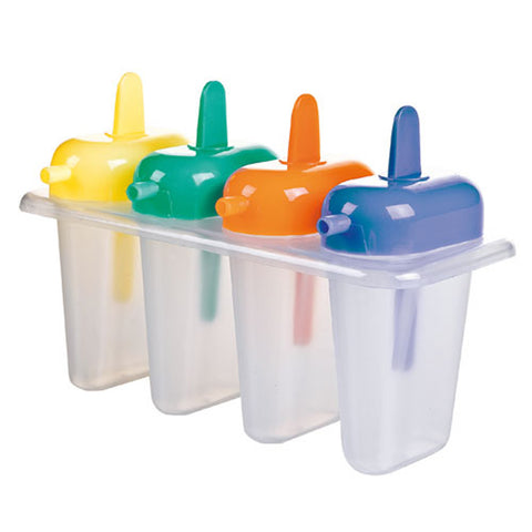 Molde de plástico para 4 paletas de hielo, con mangos de diferentes colores para identificarlas, ideal para niños. IBILI